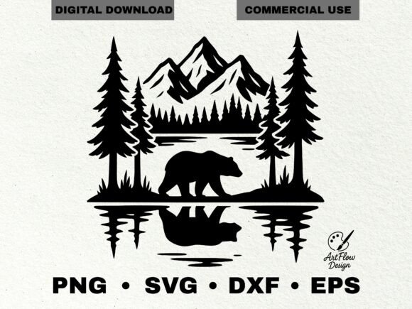 Bear Forest Reflection Silhouette SVG: A Designer's Review of Graphics & Illustrations