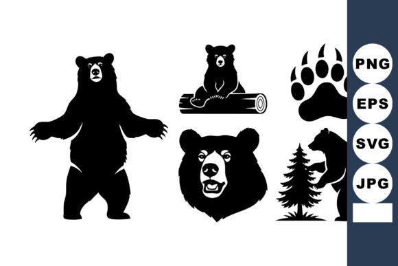 Bear Silhouette Vector Set for Graphics and Crafts