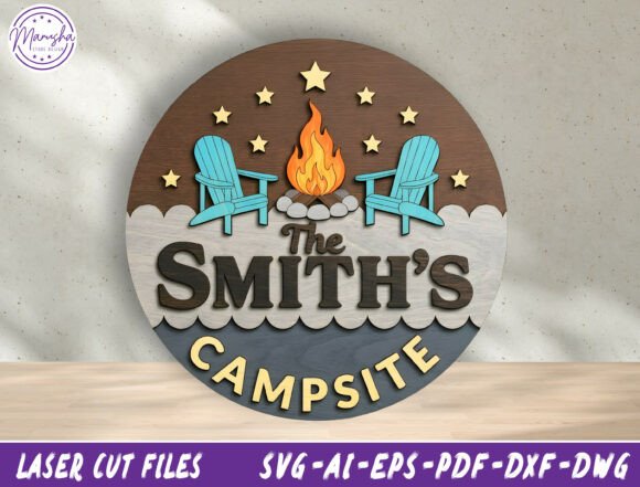 Campsite Layered Sign Laser Cut File Svg