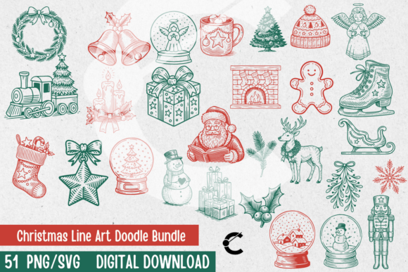 Christmas Line Art Doodle Bundle: Essential Graphics & Illustrations