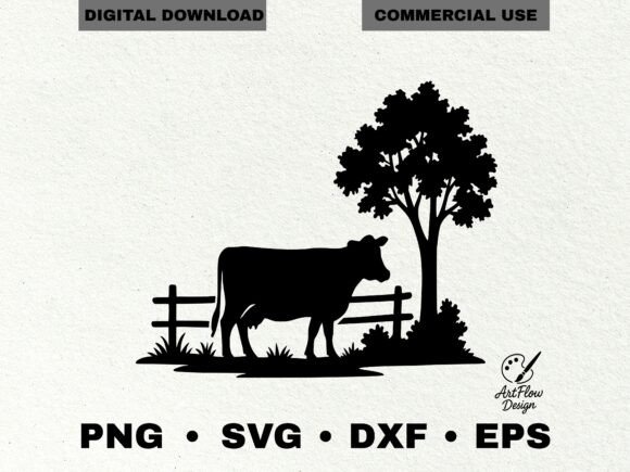 Cow Farm Silhouette SVG Review for Graphics and Illustrations