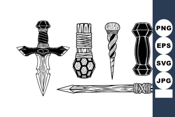 Fantasy Ritual Weapons Line Art for Graphics and Crafts