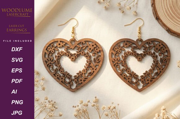 Floral Heart Earrings Laser Cut SVG Design Review