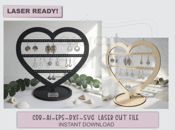 Heart Earring Display SVG, Stud Holder for Laser Cutting and Other Jewelry