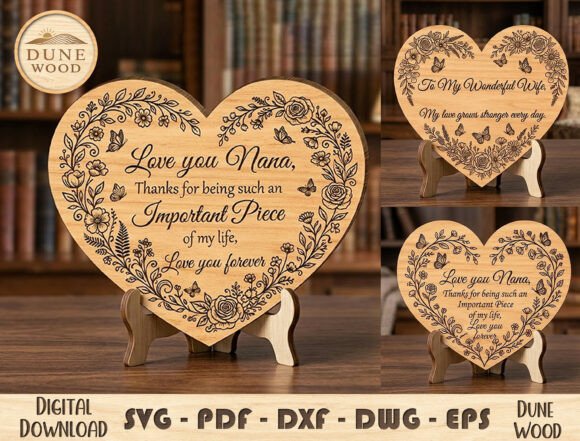 Heart Floral Engraved Plaque Laser Cut for Mother S Day