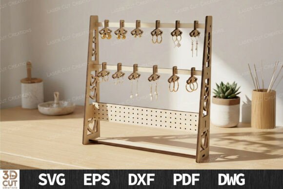 Heart Pattern Earring Display Stand SVG for Laser Cutting & Home Decor