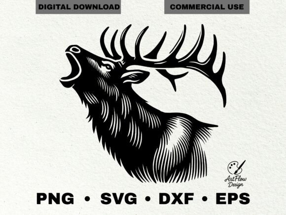 Howling Elk Silhouette SVG: Premium Graphics & Illustrations for Makers