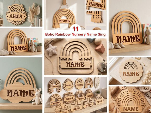 Laser Cutting Home Decor: Laser Cut Boho Rainbow Blank Name Sign