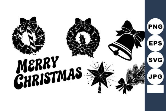 Monochrome Christmas Wreath Silhouettes for Graphics and Crafts