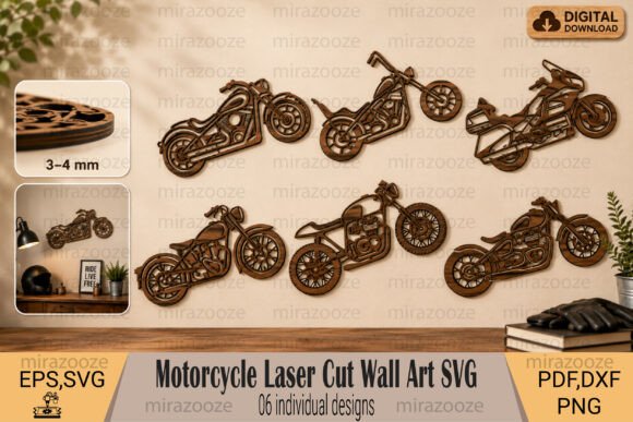 Motorcycle Wall Art SVG Bundle: Laser Cutting and Wall Decor for Bold Brands