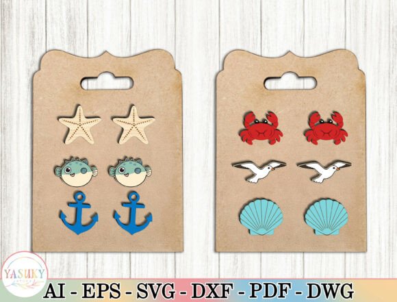 Ocean Stud Earrings Laser Cut Files Svg