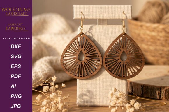 Sunray Teardrop Earrings SVG for Laser Cutting and Earrings Design