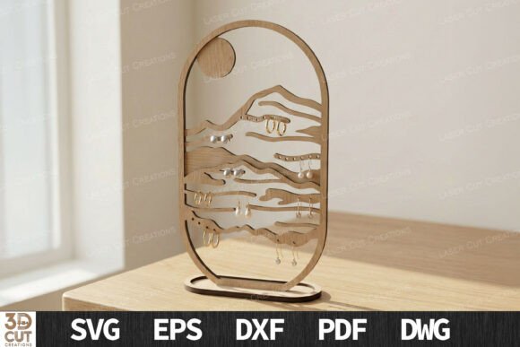 Sunset Landscape Jewelry Display SVG for Laser Cutting