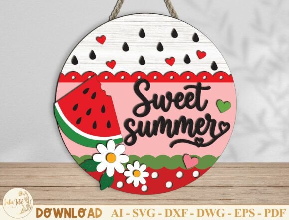 Sweet Summer Watermelon Door Hanger SVG: Laser Cutting & Summer Branding