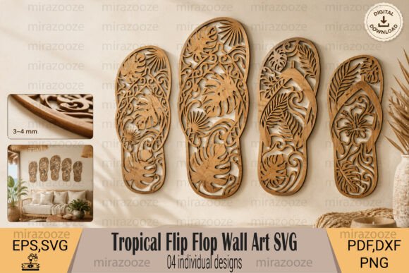 Tropical Flip Flop Wall Art SVG for Laser Cutting and Summer Crafts