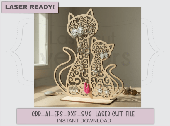 Valentine Laser Cut Cat Earring Display for Jewelry